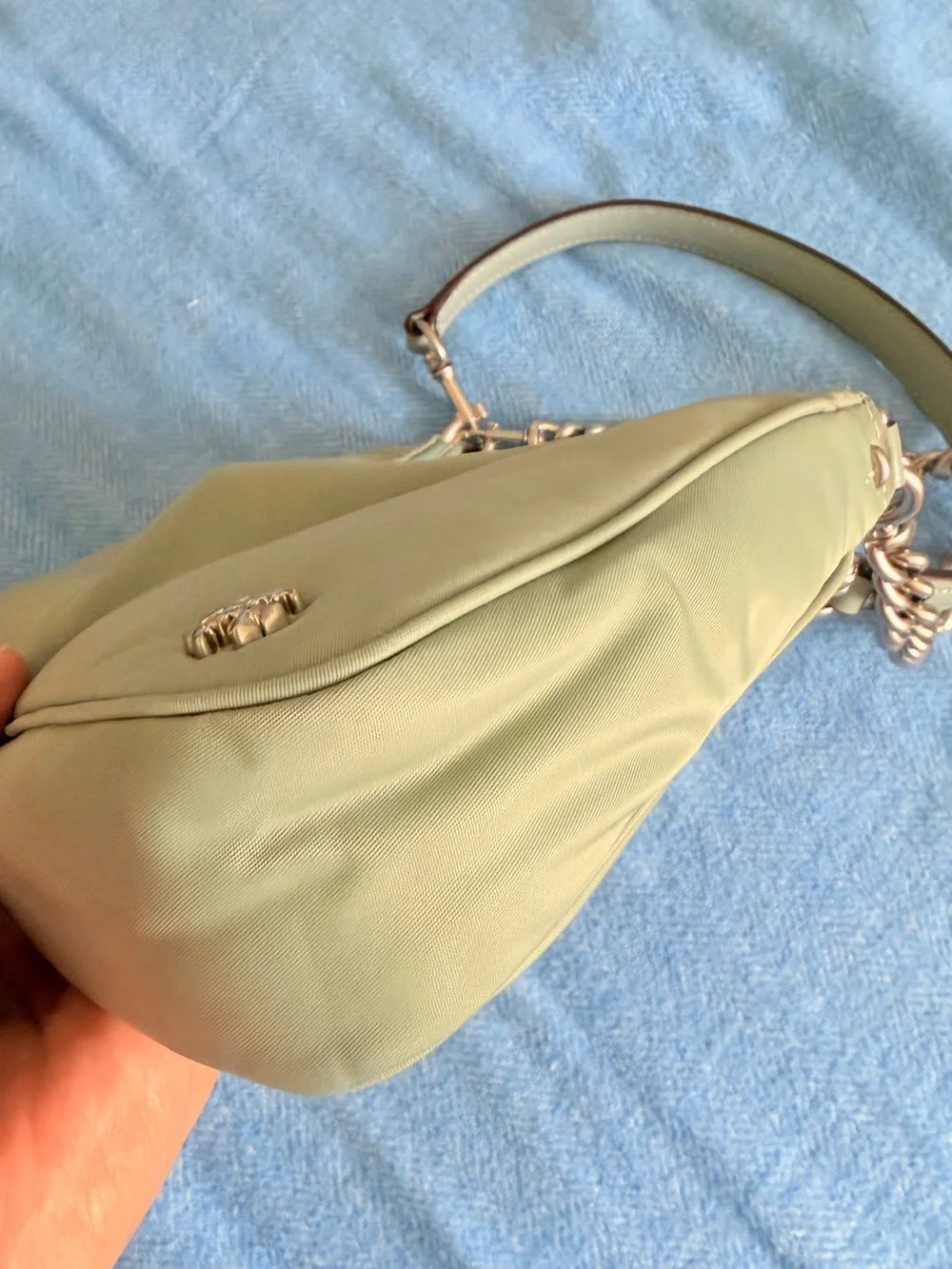 Tory Burch Mint Green Mini Shoulder Bag with Silver Chain